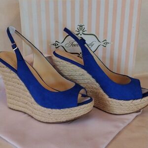 Footcandy Royal Blue Suede Wedge Espadrilles